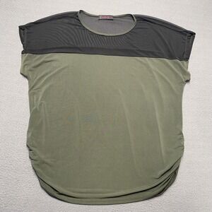 Annabelle Shirt Womens 1X Green Black Sheer Yoke Colorblock Tunic Cap Sleeve